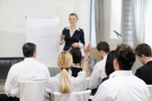 business woman giving presentation